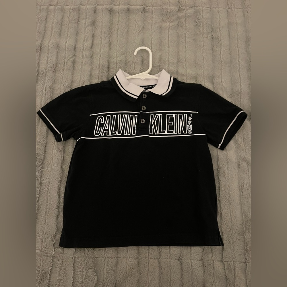 Boy’s Calvin Klein Logo Block Polo | Black/ White | Size 6